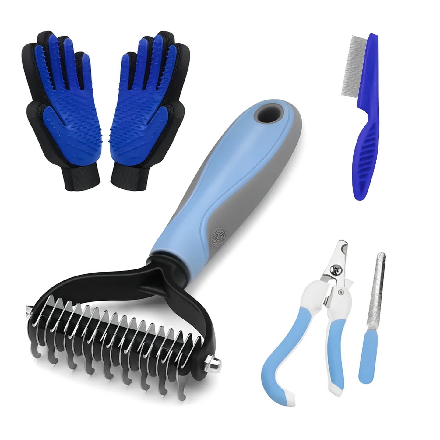 Dog & Cat Deshedding Brush - Pet Comb & Massager Set, Pink,Blue