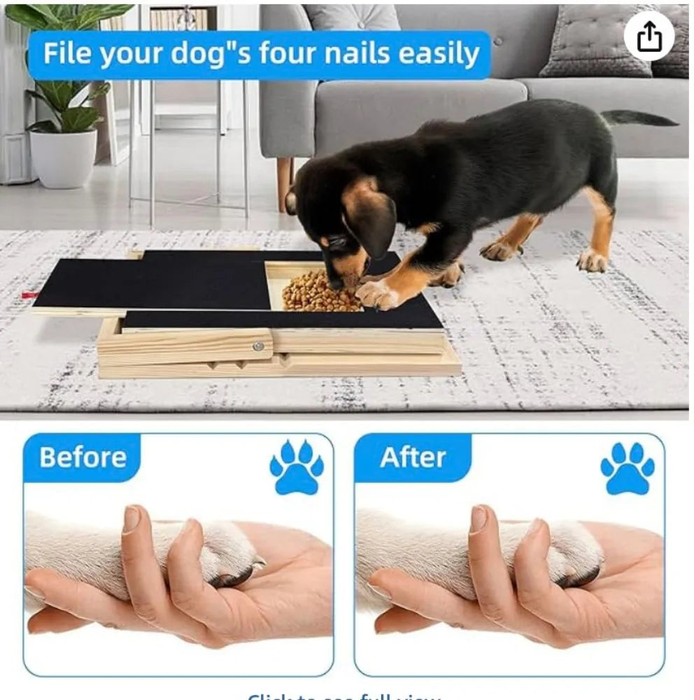 Durable Wooden Dog Nail Scratch Board with Treat Drawer Adjustable Nail Filing Pad for All Breeds Dog Nail Care Accessory