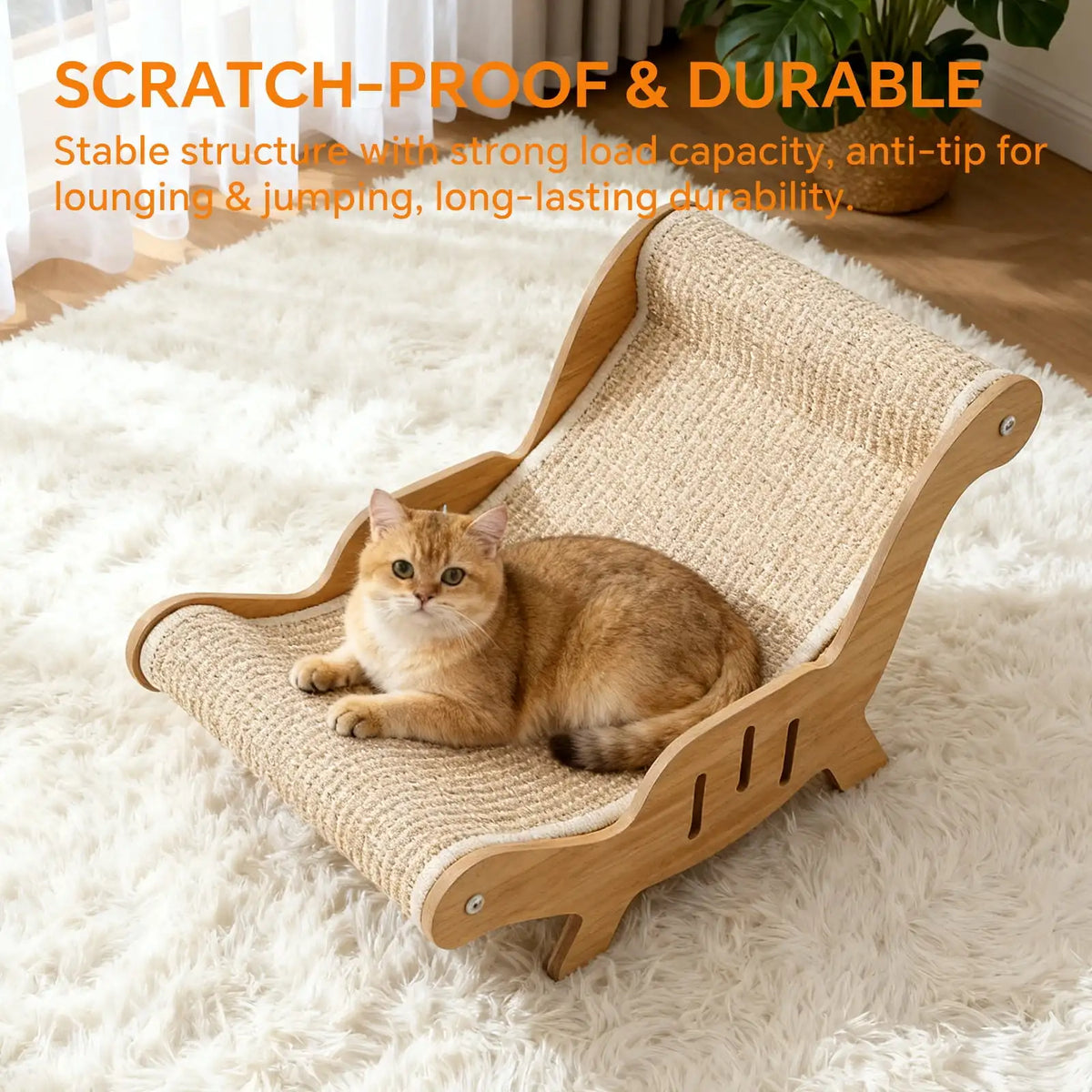 Cat Scratcher Bed, Wooden Sisal Recliner Scraper Board Chair for Indoor Cats