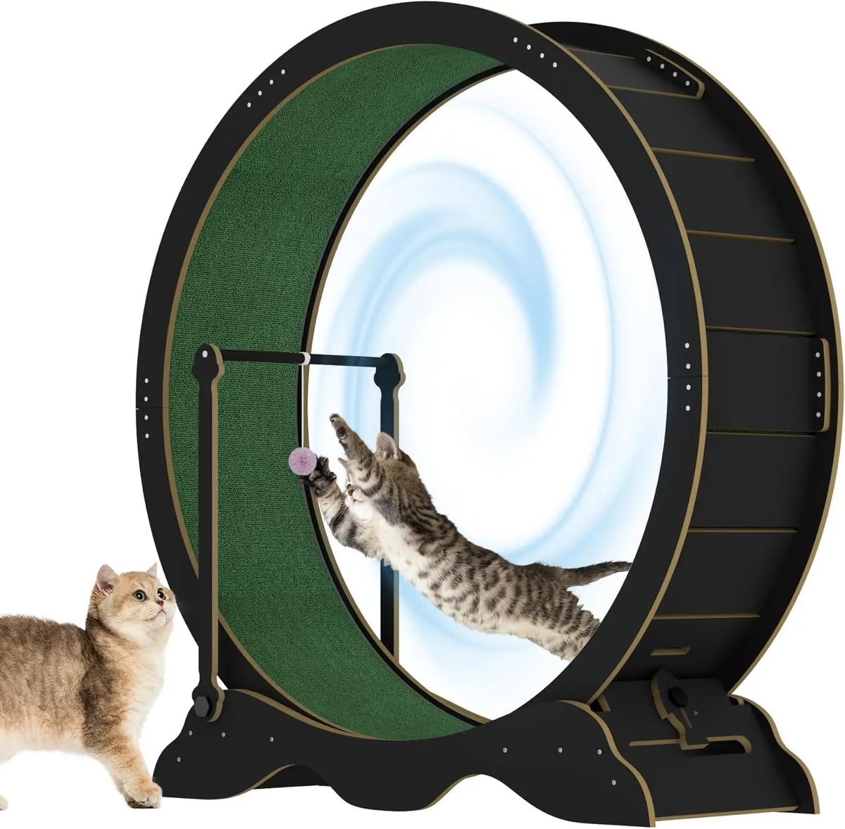 Cat Exercise Wheel 45 Inch for Indoor Cats, Quiet TPE Rollers with Detachable Carpeted Runway & Cat Teaser