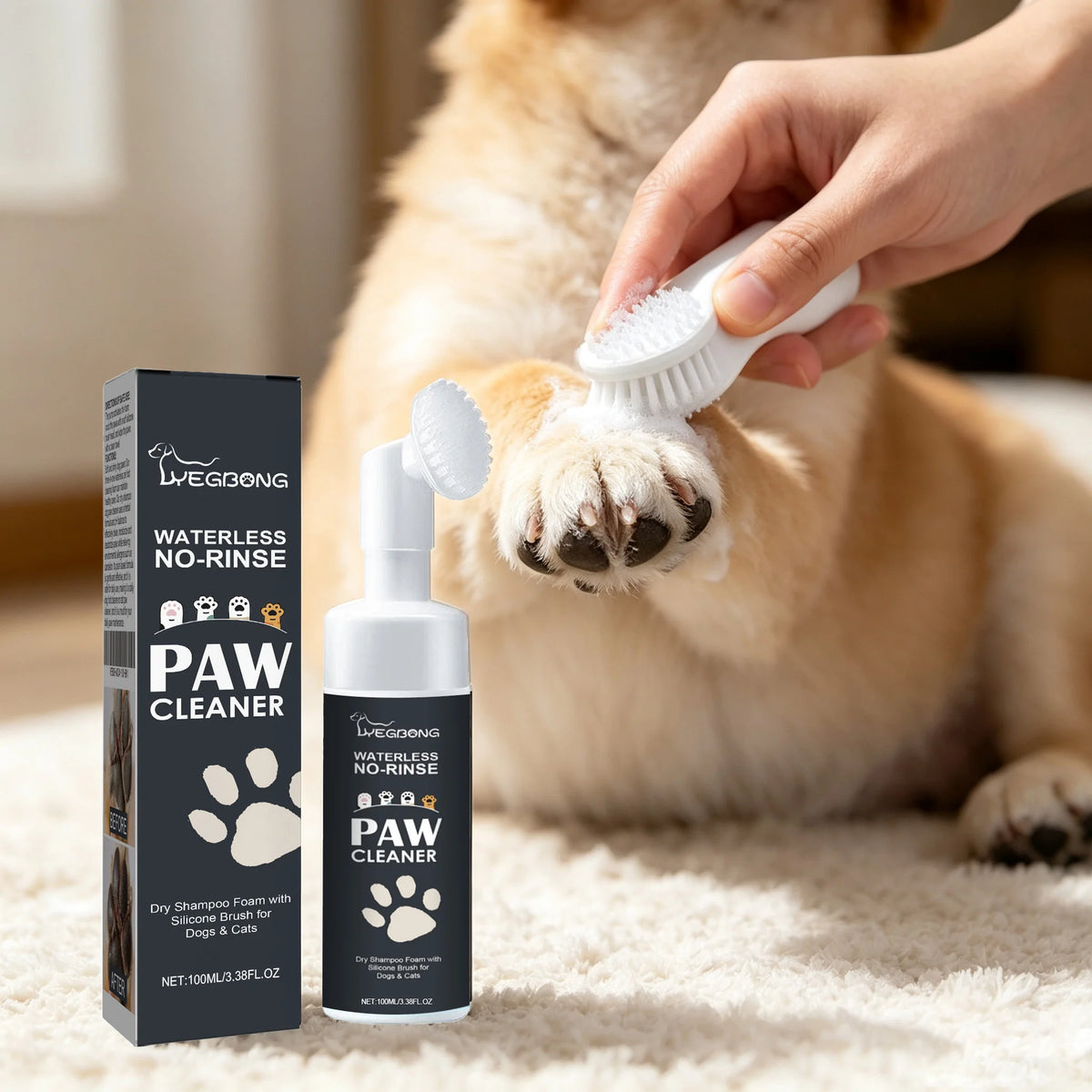 100ML Pet Paw Dry Shampoo Waterless Cleaning No-rinse Rich Bubble Remove Dirts Eliminate Bad Odors Non-irritating Maintain Paw Cleaner Mousse