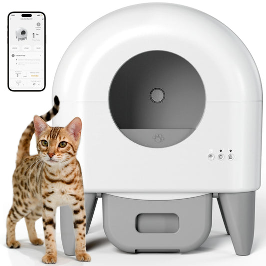 Fumoi 95L Self-Cleaning Automatic Cat Litter Box with 2 Free Trash Bag Rolls, White