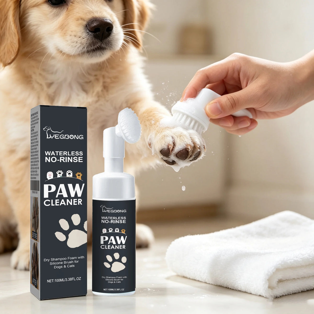 100ML Pet Paw Dry Shampoo Waterless Cleaning No-rinse Rich Bubble Remove Dirts Eliminate Bad Odors Non-irritating Maintain Paw Cleaner Mousse