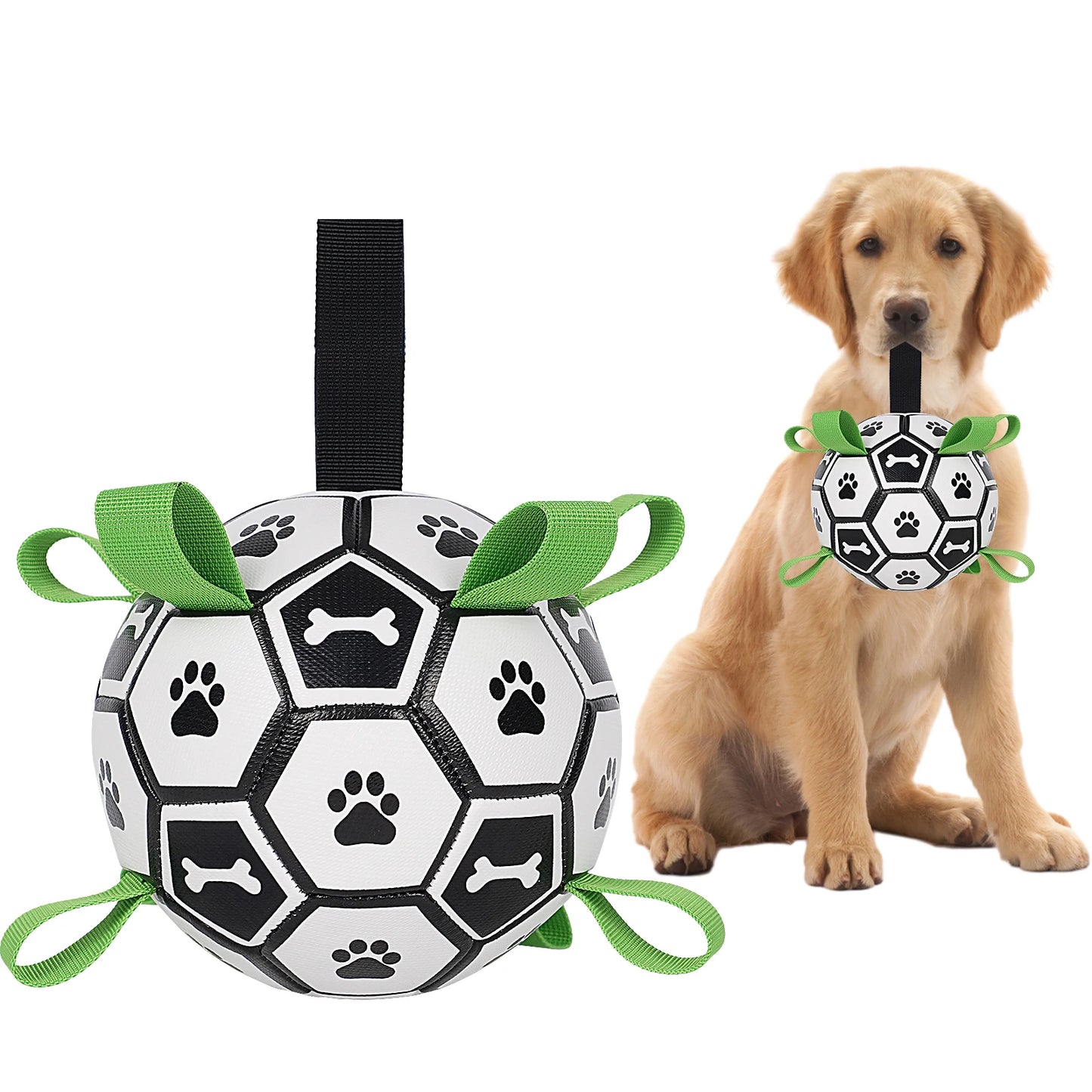 Dog Toys Soccer Ball with Straps, Interactive Dog Toys for Tug of War, Puppy Birthday Gifts, Water Toy, Durable Dogs Balls World