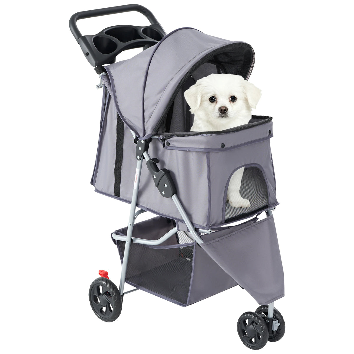 JHK 3 Wheels Foldable Pet Stroller for Small Dogs and Cats Stroller with Mesh Windows Storage Basket Cup Holder for Outdoor Use