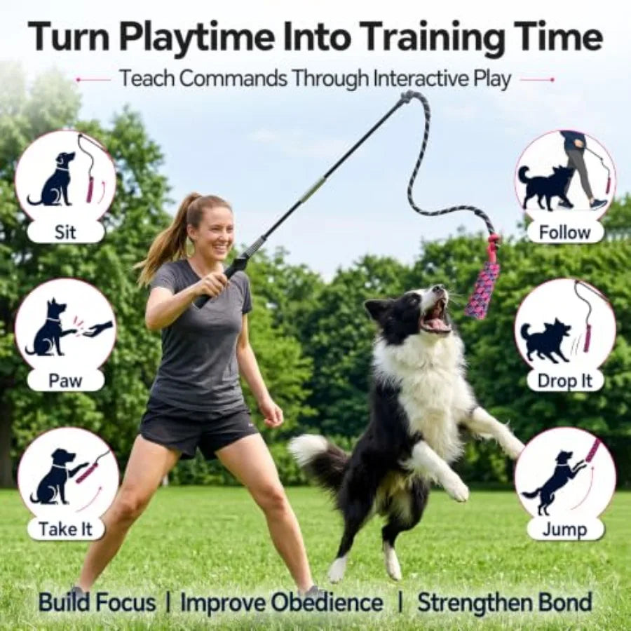 Flirt Pole for Dogs, Interactive Dog Toys for Large Medium Small Dogs Outdoor Exercise and Training Dog Teaser Wand with Chewin