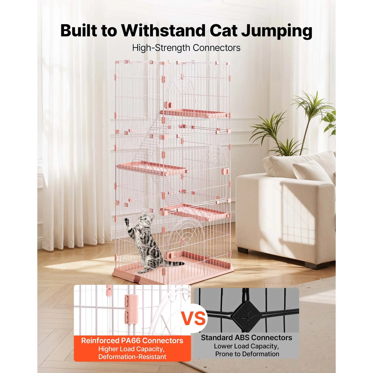 Cat Cage 4-Tier 33.07"x23.82"x64.37" DIY Cat Playpen with Ladders, Indoor Enclosure Detachable Metal Wire Kennel Crate, Large Exercise Place for 1-2 Cats, Kittens, Ferrets, Small Animals, Pink