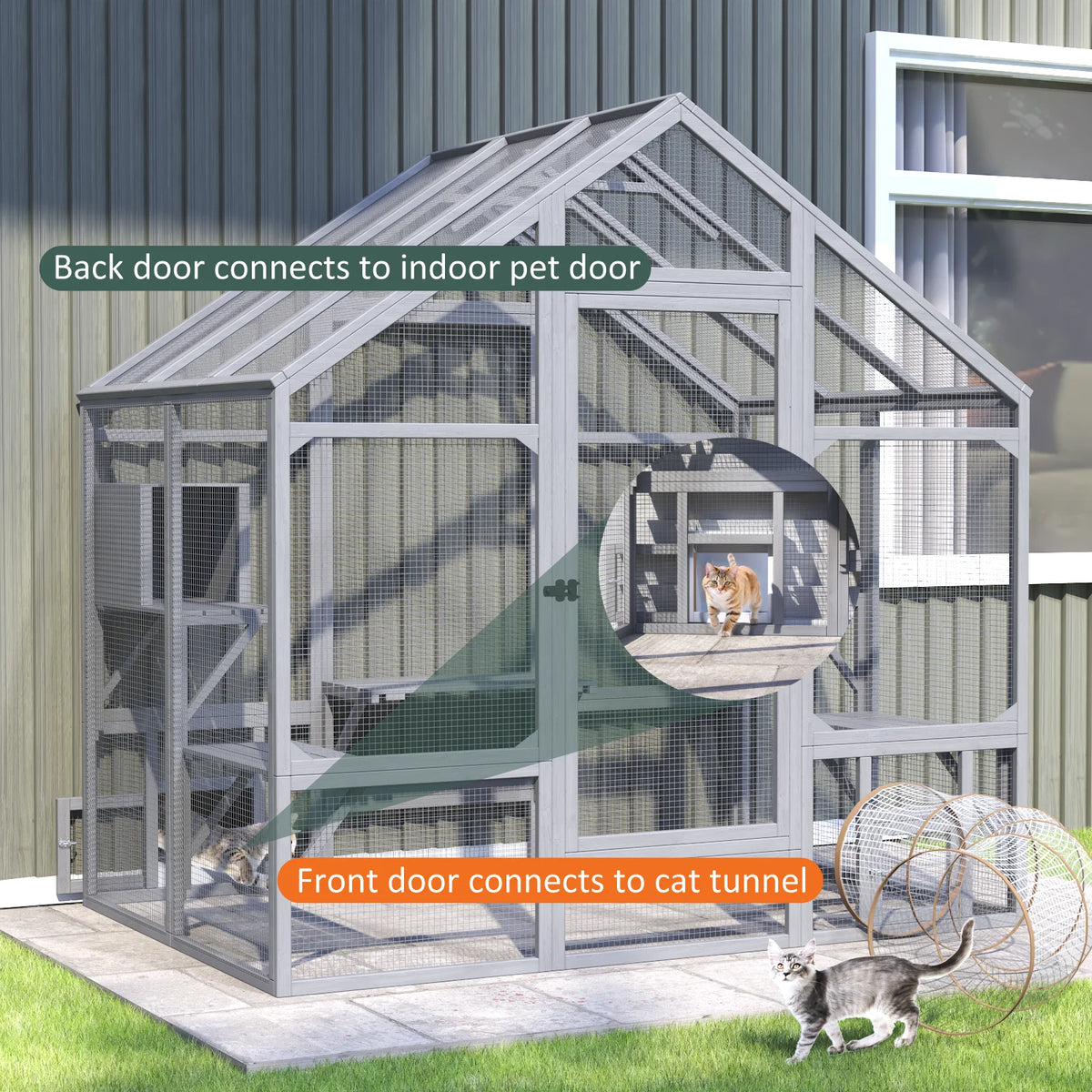 71" Outdoor Cat Catio,Walk-In Cat Enclosure with Waterproof Cover, 7 Tiered Platforms & 2 Resting Boxes for Multiple Cats