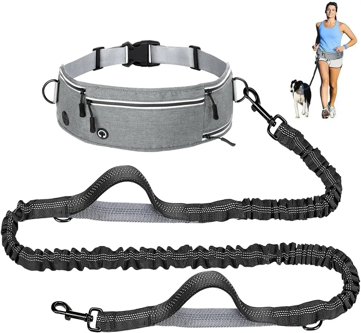1pc Waist Belt Dog Leash for Running, Shock Absorbing Elastic Dog Lead with Reflective Strip, Adjustable Hands Free Dog Walking Waist Pack with Phone Pocket, Outdoor Jogging Gear for Large Dogs