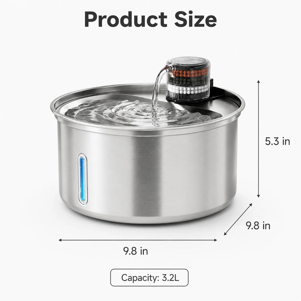 Automatic Cat Water Fountain 304 Stainless Steel 3200ml Pet Drinking Dispenser Quiet 12V Indoor Circulating Fountain Cats Dogs