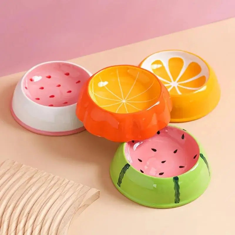 4 Cute Designs Pet Ceramics Bowl Watermelon Strawberry Shape Cat Food Bowl Small Dog colorful Water Suppliers Cat Bowl