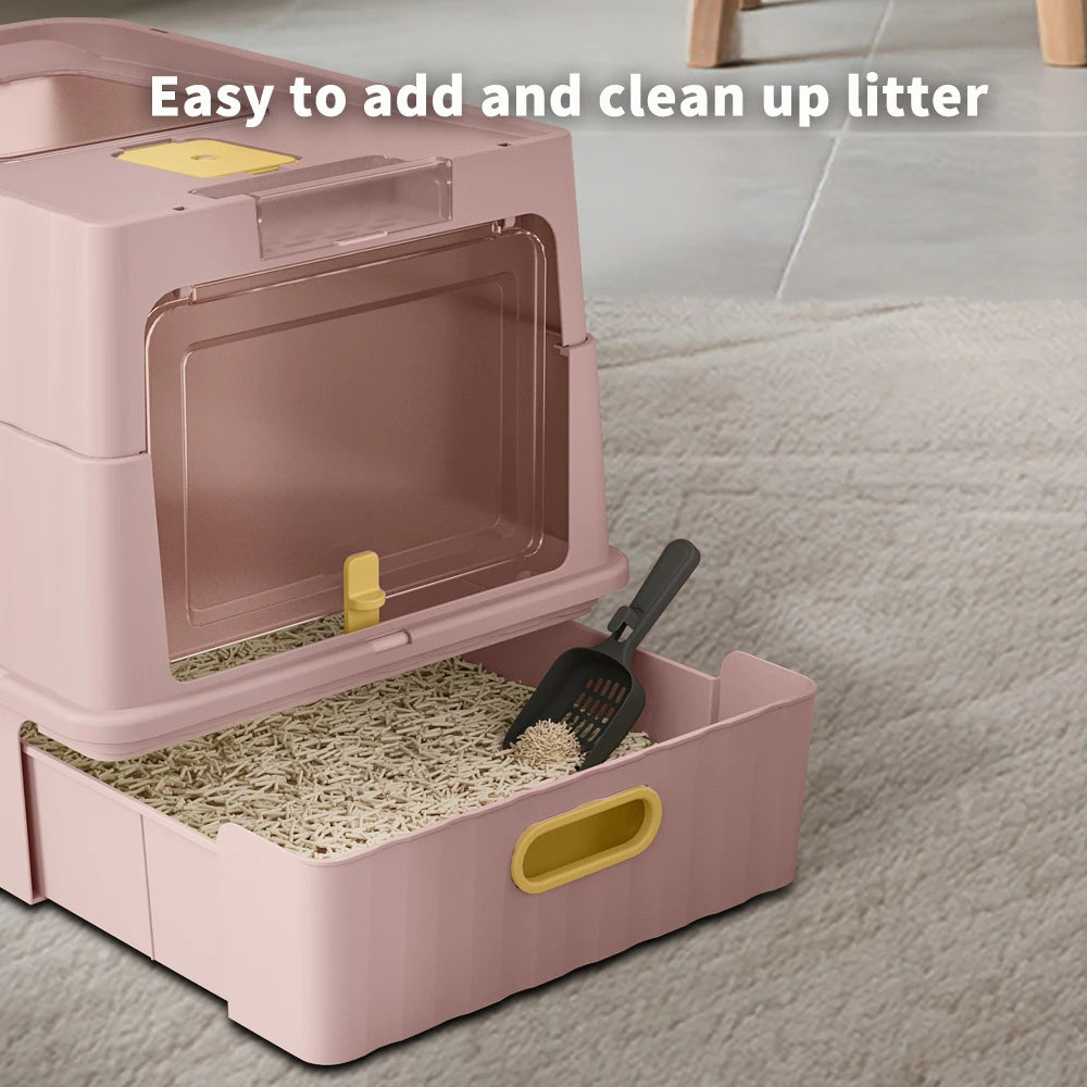 Large Cat Litter Box With Pull-Out Drawer, Fully Covered Cat Toilet For Privacy & Odor Control, Front Entry & Top Exit, Leak-Resistant And Easy-Clean Tray, Large Kitty Litter Box With Scoop, Ideal For Multi- Cats Homes Daily