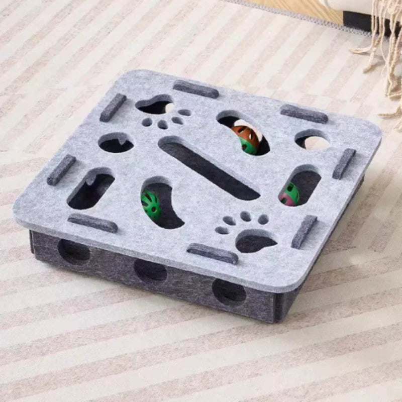 nteractive Cat Puzzle Maze Box Toy Soft Felt Hole Game Box With Bell Ball Funny Boredom Relief Play Toy For Kittens Cats