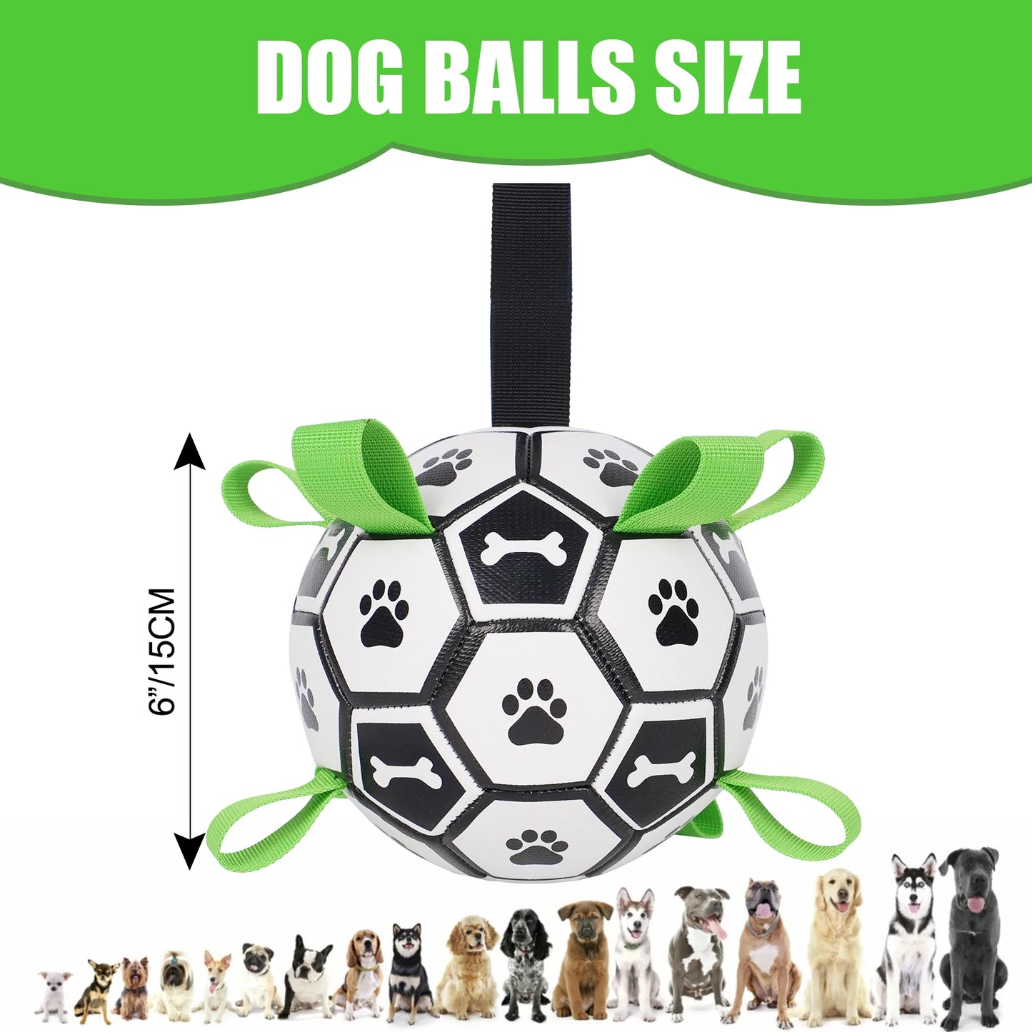 Dog Toys Soccer Ball with Straps, Interactive Dog Toys for Tug of War, Puppy Birthday Gifts, Water Toy, Durable Dogs Balls World