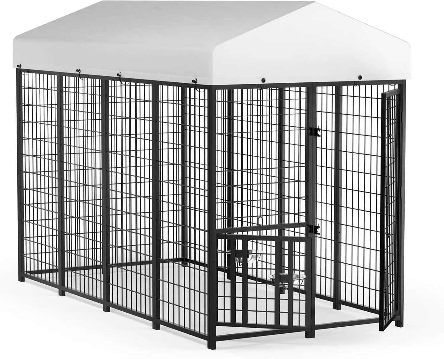Outdoor Dog Kennel with Roof, Heavy Duty Steel Dog Run Enclosure for Medium Dogs, Waterproof Canopy