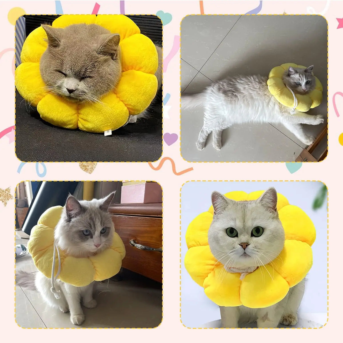 Cat Small Dog Recovery Collar, Cute Sunflower Neck Cone After Surgery, Adjustable Pet E Collar, Wound Healing Protective Cone