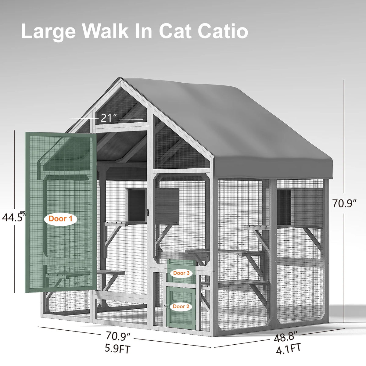 71" Outdoor Cat Catio,Walk-In Cat Enclosure with Waterproof Cover, 7 Tiered Platforms & 2 Resting Boxes for Multiple Cats