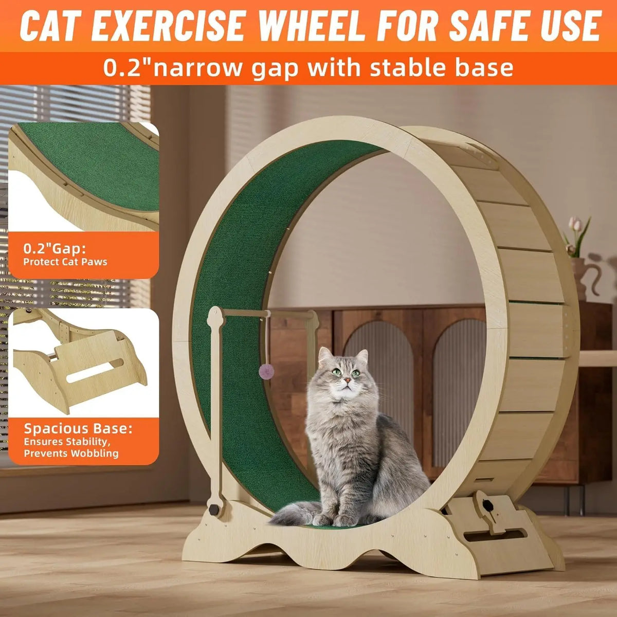 Cat Exercise Wheel 45 Inch for Indoor Cats, Quiet TPE Rollers with Detachable Carpeted Runway & Cat Teaser