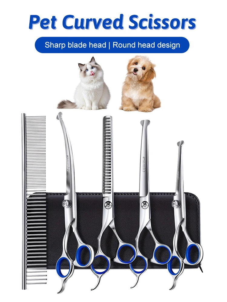 5pcs Professional Dogs Grooming Scissors Set Stainless Steel Dog and Cat Hair Thinning Shears with Safety Round Tip for Pet for Precision Trimming