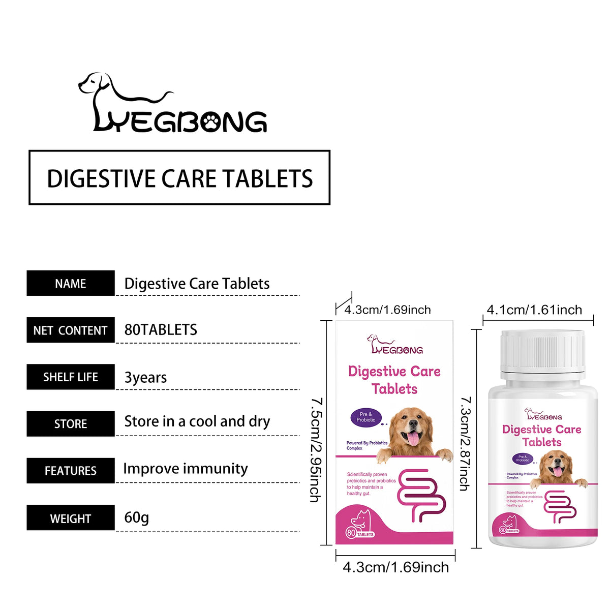 Pet Probiotic Chewable Tablets for Dogs Cats Digestive Health Gut Flora Immune Support Diarrhea Relief Prebiotics Digestive Enzymes Chicken Flavor Daily Supplement for Puppy Kitten Sensitive Stomach Safe Natural Effective