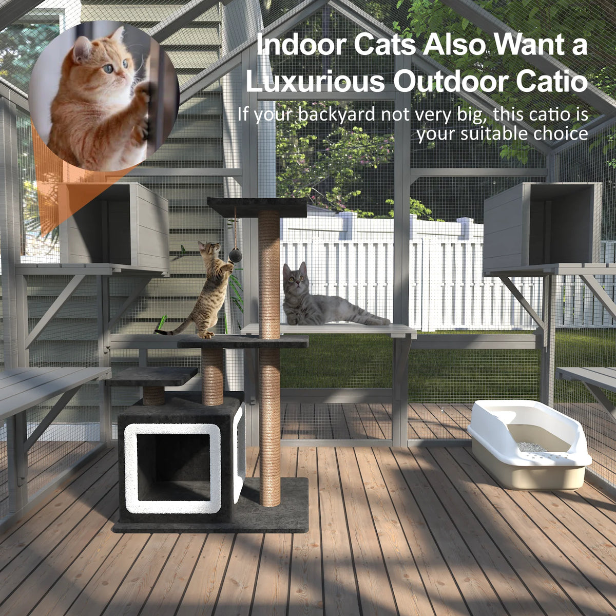 71" Outdoor Cat Catio,Walk-In Cat Enclosure with Waterproof Cover, 7 Tiered Platforms & 2 Resting Boxes for Multiple Cats