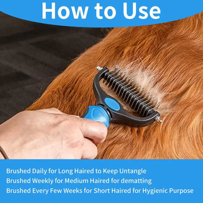 2‑in‑1 Pet Dematting Comb Double‑Sided Stainless Steel Deshedding Brush Non‑Slip Handle Hanging Hole for Dogs Cats Remove Mats Tangles Pet Grooming Shedding Tool