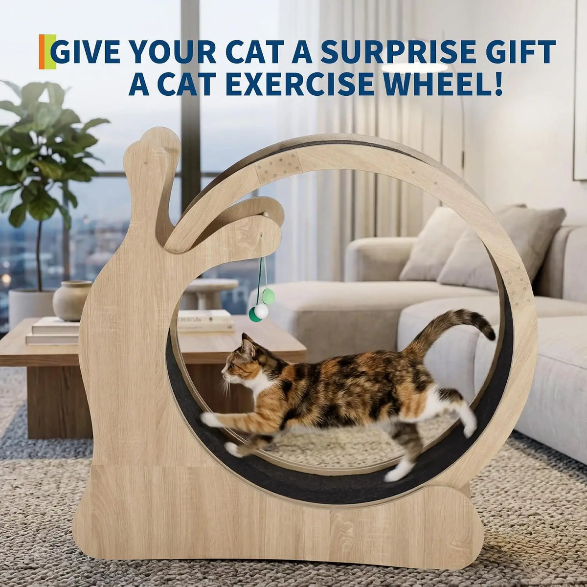 Garvee 3 in1 Solid Wood Cat Treadmill Running Wheel Large Pet Supplies Anti Pinch Foot Exercise Fitness Roller Cat Climbing Frame Dog Toy
