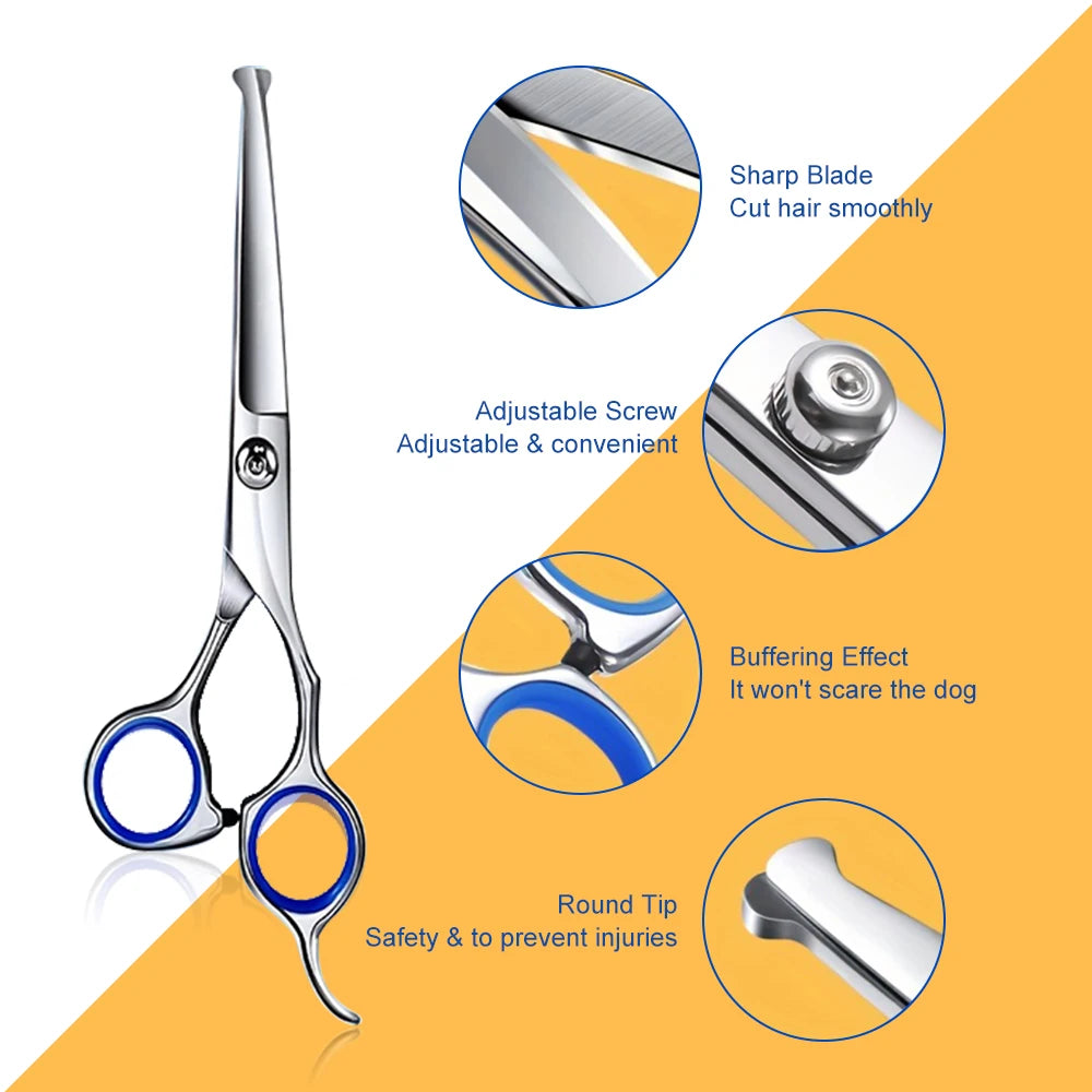 5pcs Professional Dogs Grooming Scissors Set Stainless Steel Dog and Cat Hair Thinning Shears with Safety Round Tip for Pet for Precision Trimming