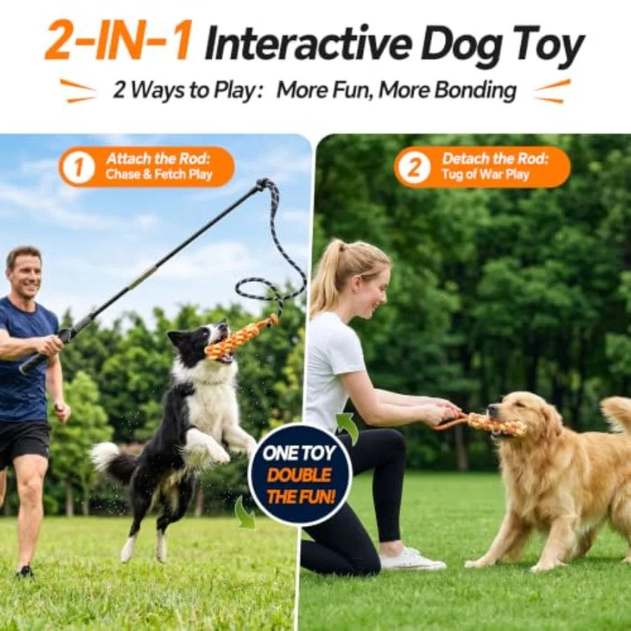 Flirt Pole for Dogs, Interactive Dog Toys for Large Medium Small Dogs Outdoor Exercise and Training Dog Teaser Wand with Chewin