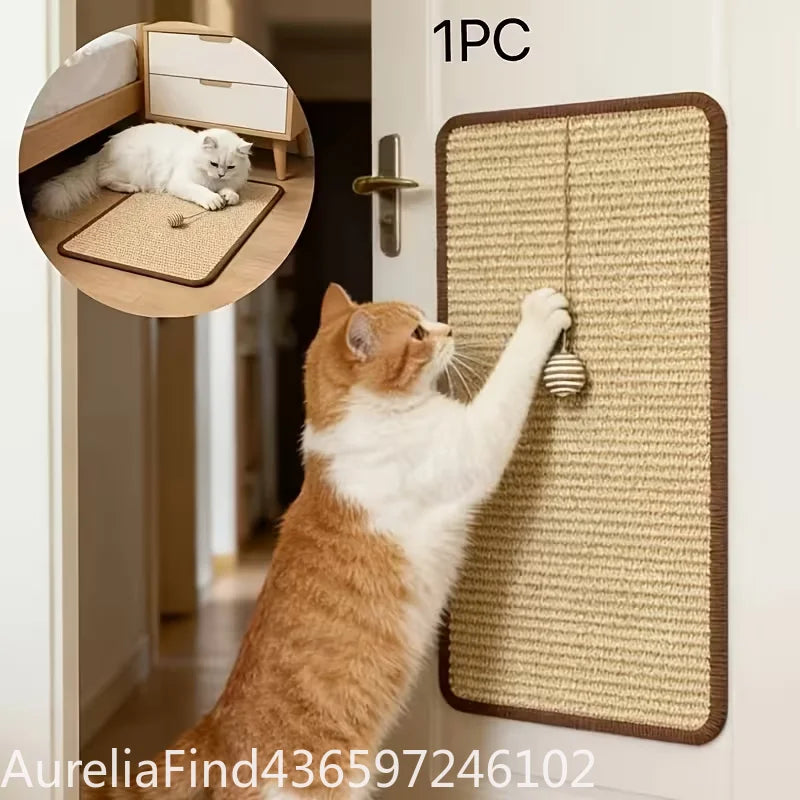 Standing Sisal Cat Scratcher with Hanging Ball Space Saving Cat Scratch Post Furniture Protect Sofa Door No Cat Tree Included