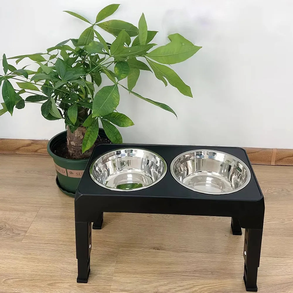 Adjustable Elevated Dog Feeder, Raised Dog Bowl Stand with Double Stainless Steel Food Water Bowls, Ergonomic Pet Feeding Station for Small Medium Large Dogs