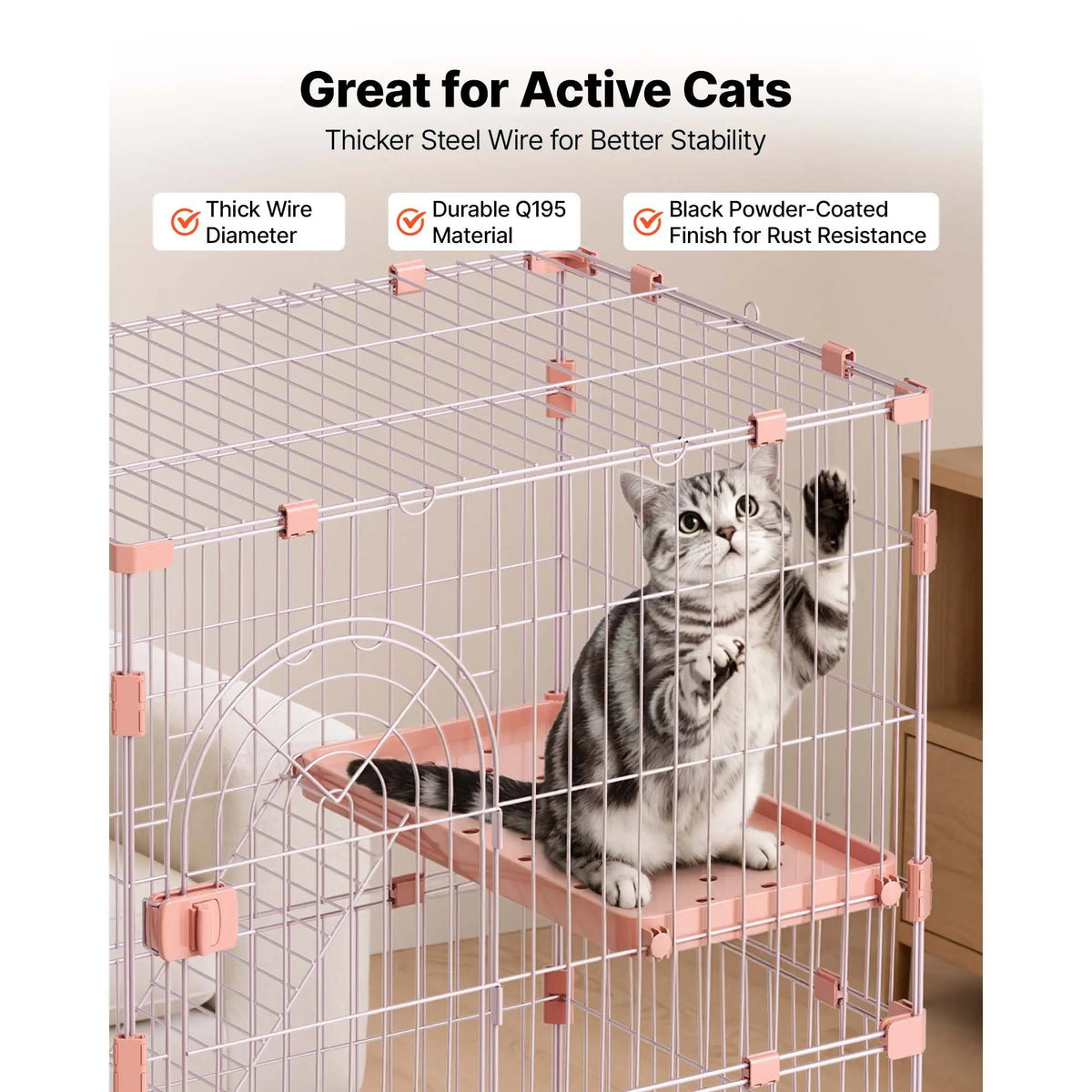 Cat Cage 4-Tier 33.07"x23.82"x64.37" DIY Cat Playpen with Ladders, Indoor Enclosure Detachable Metal Wire Kennel Crate, Large Exercise Place for 1-2 Cats, Kittens, Ferrets, Small Animals, Pink