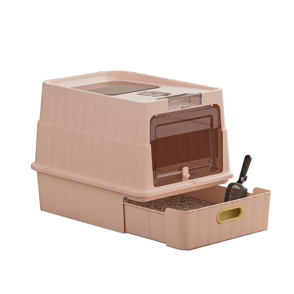 Large Cat Litter Box With Pull-Out Drawer, Fully Covered Cat Toilet For Privacy & Odor Control, Front Entry & Top Exit, Leak-Resistant And Easy-Clean Tray, Large Kitty Litter Box With Scoop, Ideal For Multi- Cats Homes Daily