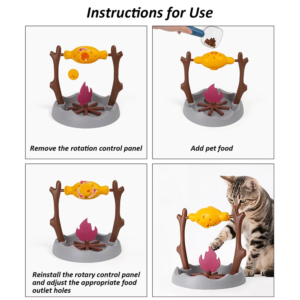 Campfire BBQ Interactive Cat Toy, Rolling Treat Dispenser Food Leak Chew Puzzle Toy for Kittens & Cats Pet Christmas Holiday Gift
