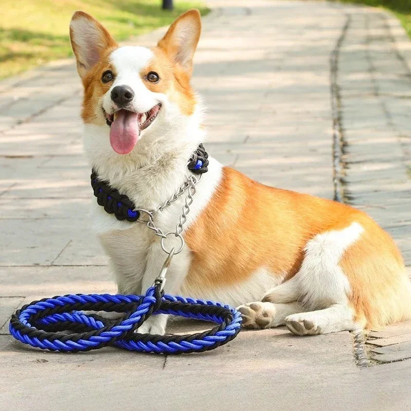 Nylon Dog Collar Leash Set Colored Woven Traction Rope Adjustable Dog Collars for Dogs Training and Walking