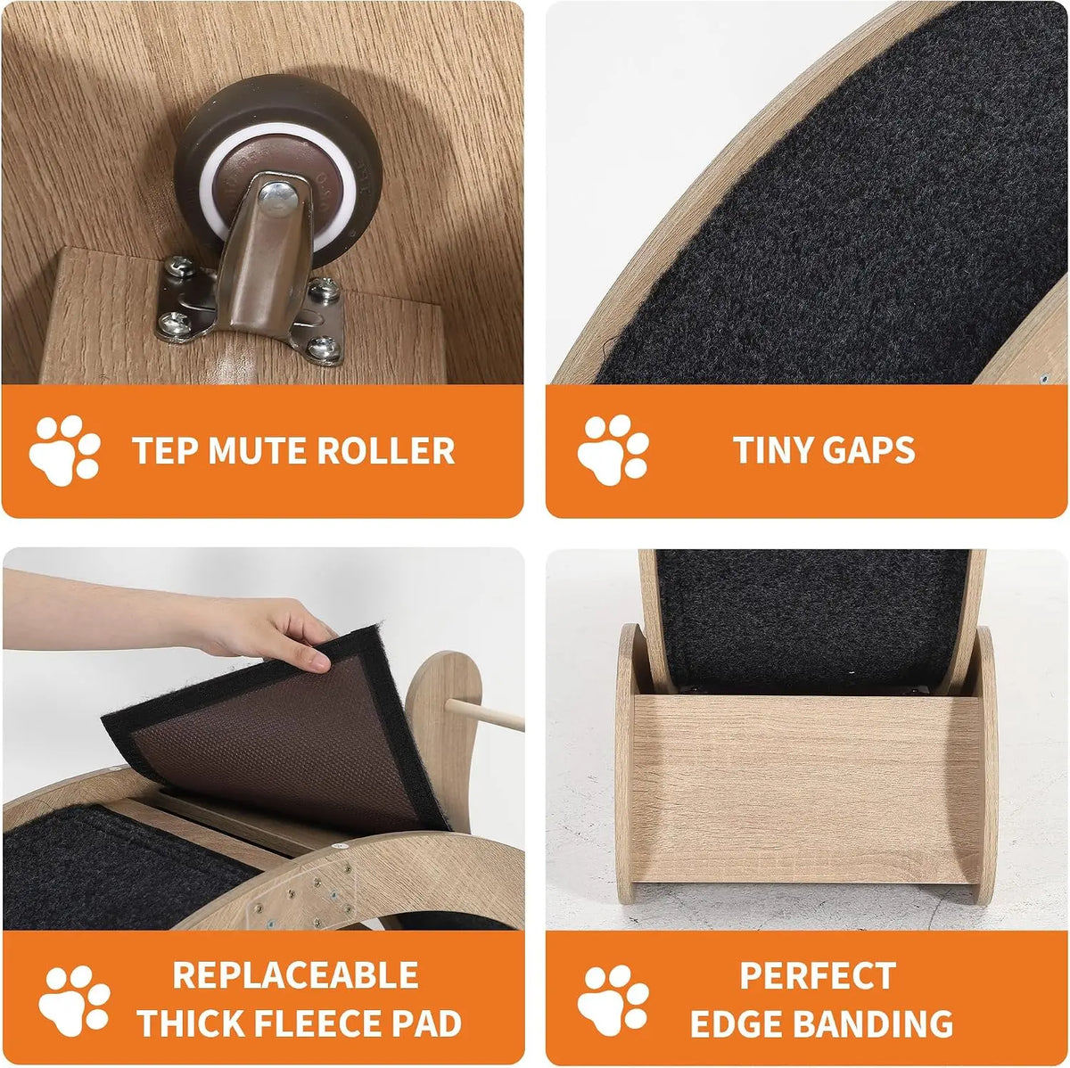 Garvee 3 in1 Solid Wood Cat Treadmill Running Wheel Large Pet Supplies Anti Pinch Foot Exercise Fitness Roller Cat Climbing Frame Dog Toy