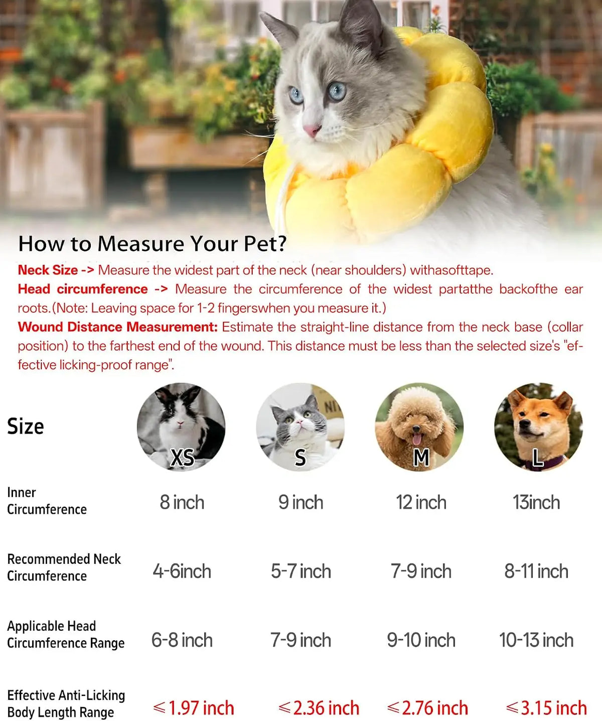 Cat Small Dog Recovery Collar, Cute Sunflower Neck Cone After Surgery, Adjustable Pet E Collar, Wound Healing Protective Cone
