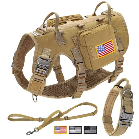 Tactical Dog Harness for Large Dogs,Tactical Dog Collar with Bungee Leash Set,No Pull Military Dog Harness for Walking Training