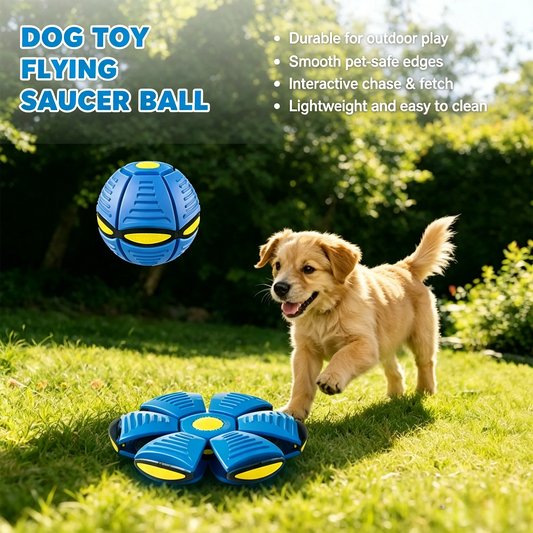 Six-light dual-mode magical transforming pet bouncy ball, UFO-shaped ball, durable dog interactive training and play toy, blue and red.