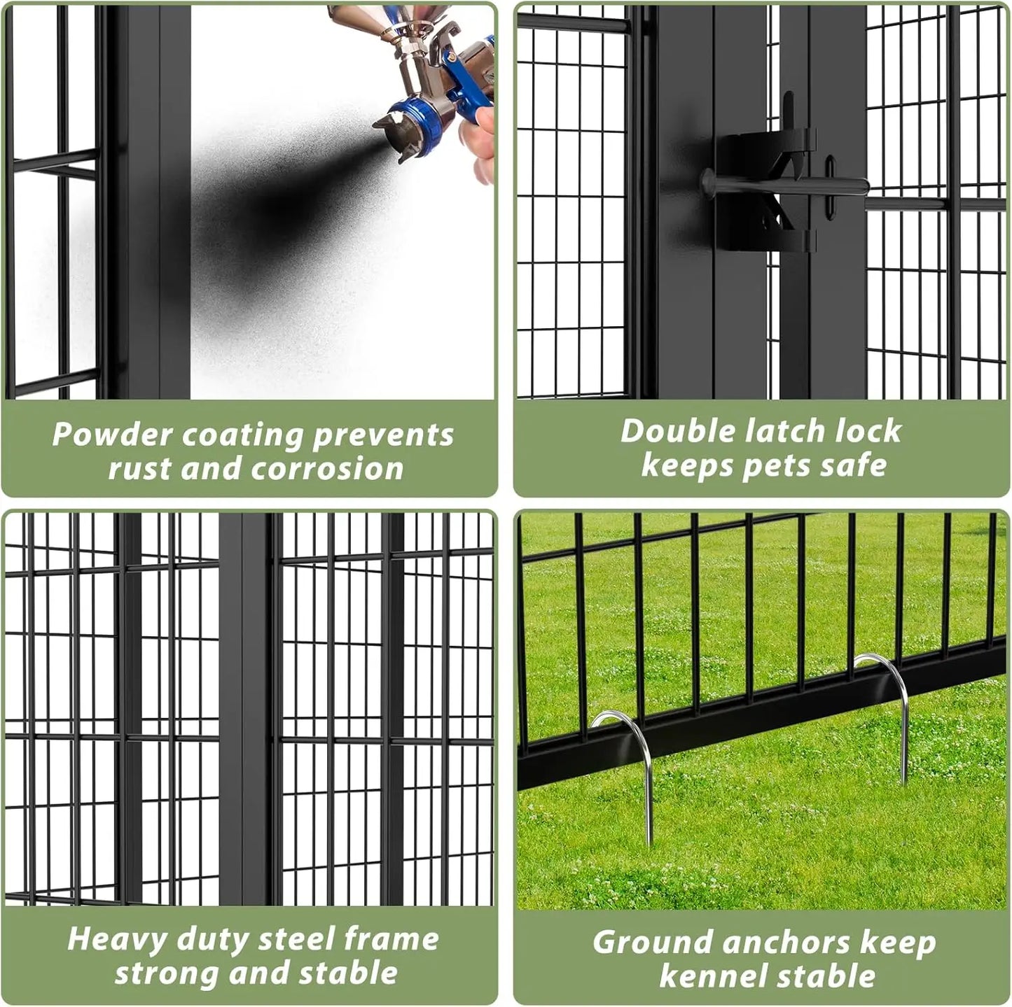 Outdoor Dog Kennel with Roof, Heavy Duty Steel Dog Run Enclosure for Medium Dogs, Waterproof Canopy