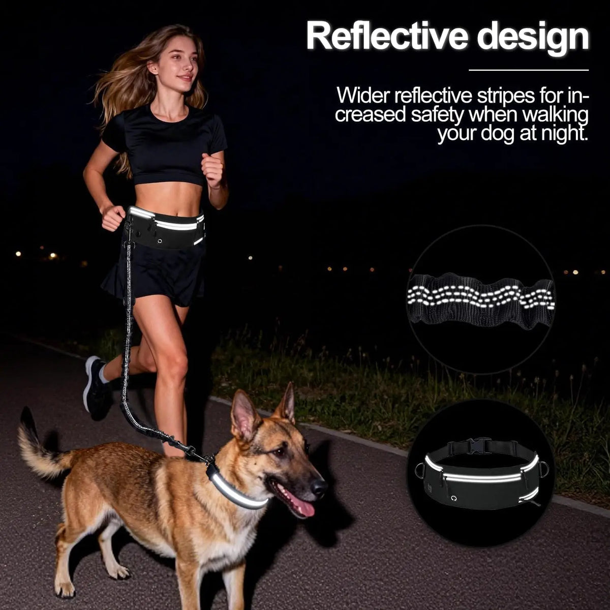 1pc Waist Belt Dog Leash for Running, Shock Absorbing Elastic Dog Lead with Reflective Strip, Adjustable Hands Free Dog Walking Waist Pack with Phone Pocket, Outdoor Jogging Gear for Large Dogs