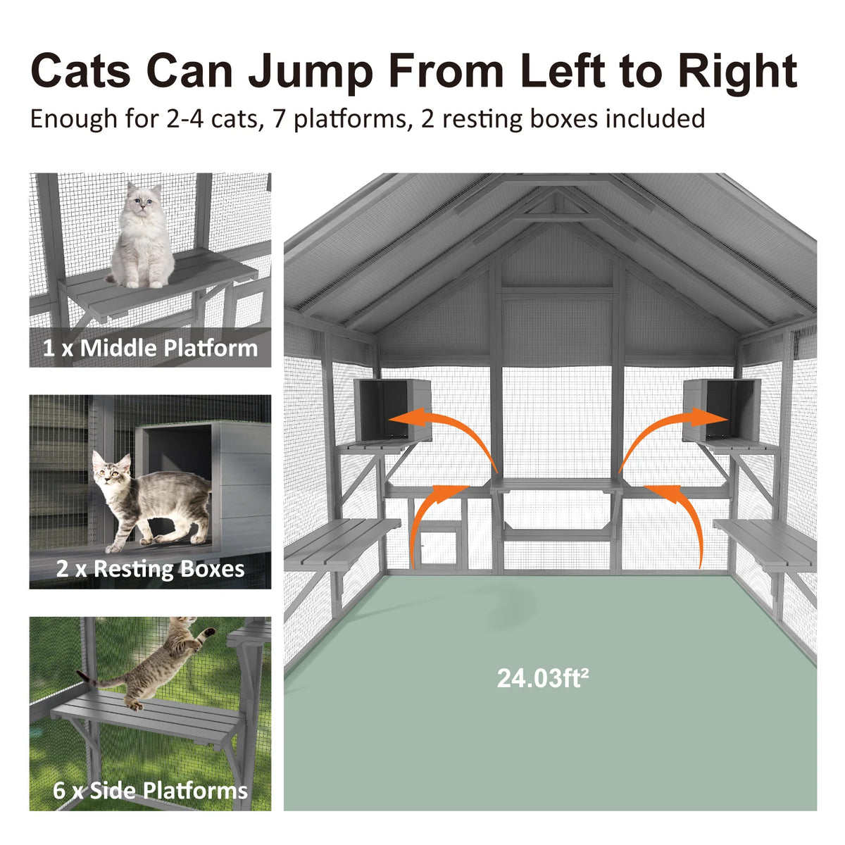 71" Outdoor Cat Catio,Walk-In Cat Enclosure with Waterproof Cover, 7 Tiered Platforms & 2 Resting Boxes for Multiple Cats