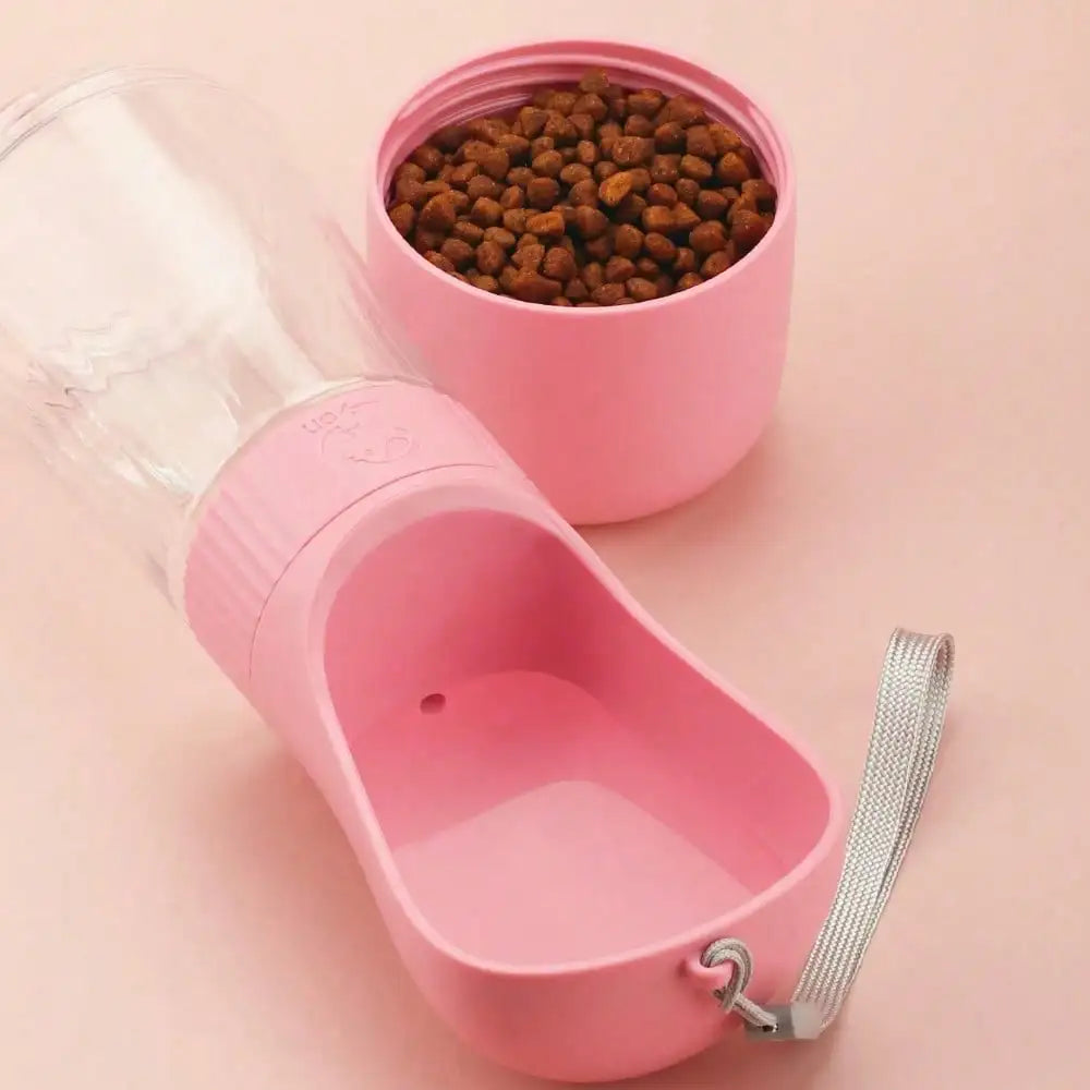 2 in 1 Dog Water Bottle Portable Pet Travel Water Food Container, 320ml Water 170ml Food / 330ml Single Water Puppy Outdoor Feeder Cup for Walking Hiking Travel