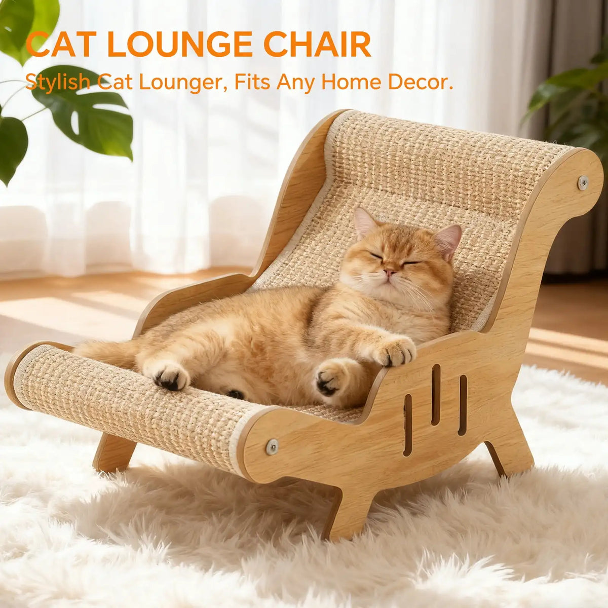 Cat Scratcher Bed, Wooden Sisal Recliner Scraper Board Chair for Indoor Cats