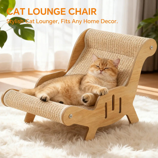 Cat Scratcher Bed, Wooden Sisal Recliner Scraper Board Chair for Indoor Cats