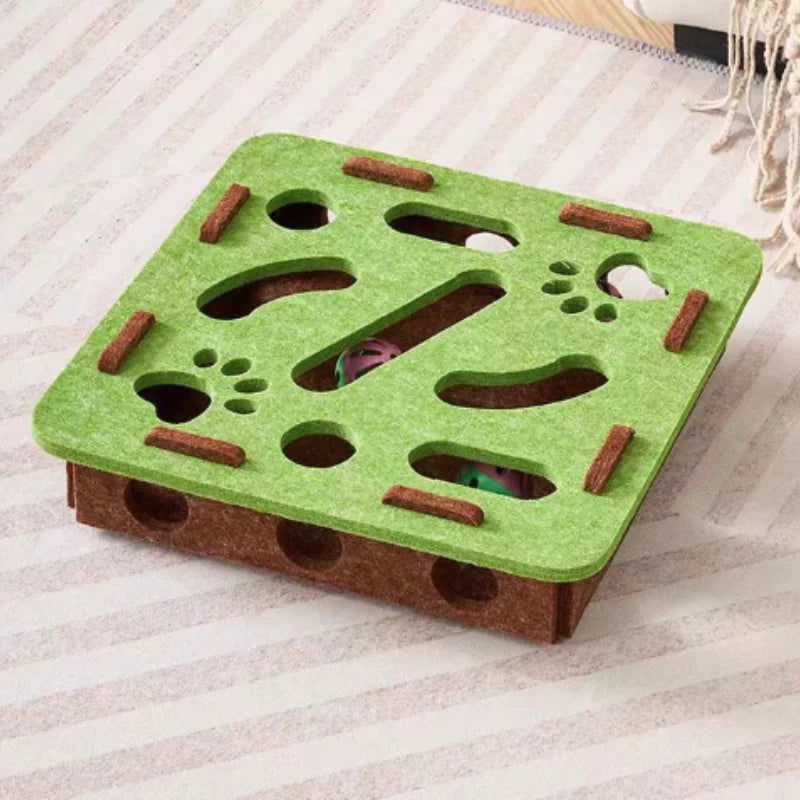 nteractive Cat Puzzle Maze Box Toy Soft Felt Hole Game Box With Bell Ball Funny Boredom Relief Play Toy For Kittens Cats