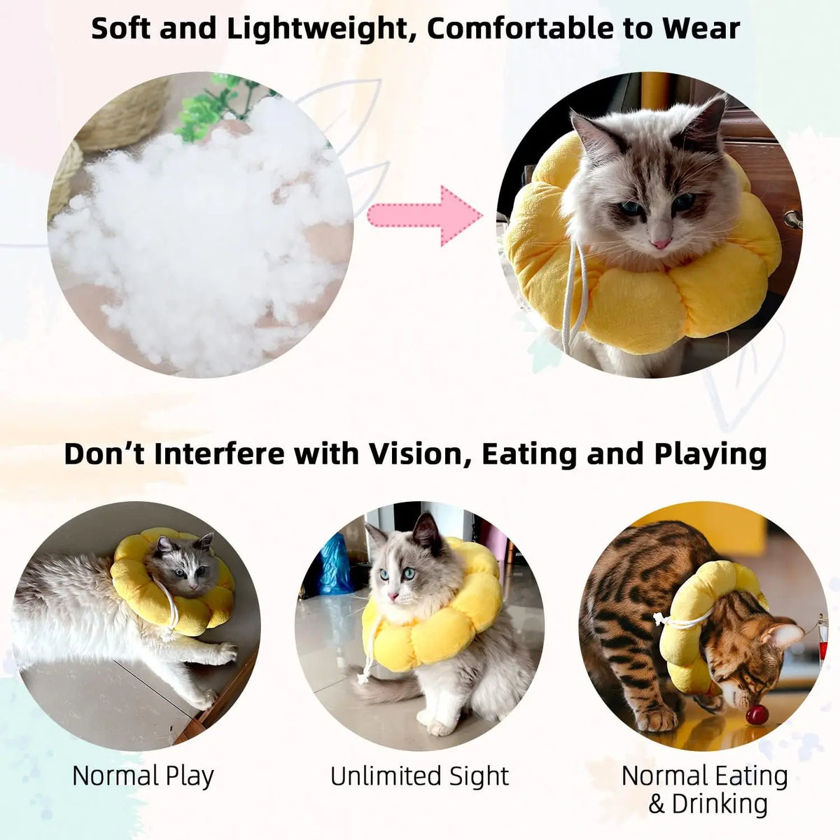 Cat Small Dog Recovery Collar, Cute Sunflower Neck Cone After Surgery, Adjustable Pet E Collar, Wound Healing Protective Cone