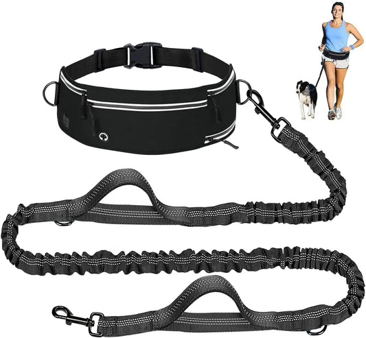 1pc Waist Belt Dog Leash for Running, Shock Absorbing Elastic Dog Lead with Reflective Strip, Adjustable Hands Free Dog Walking Waist Pack with Phone Pocket, Outdoor Jogging Gear for Large Dogs