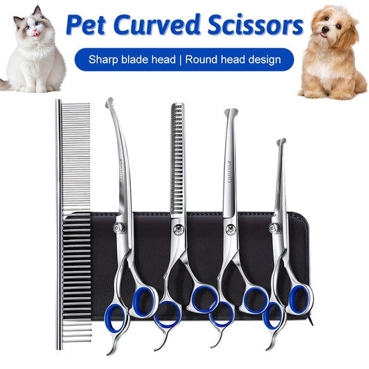 5pcs Professional Dogs Grooming Scissors Set Stainless Steel Dog and Cat Hair Thinning Shears with Safety Round Tip for Pet for Precision Trimming