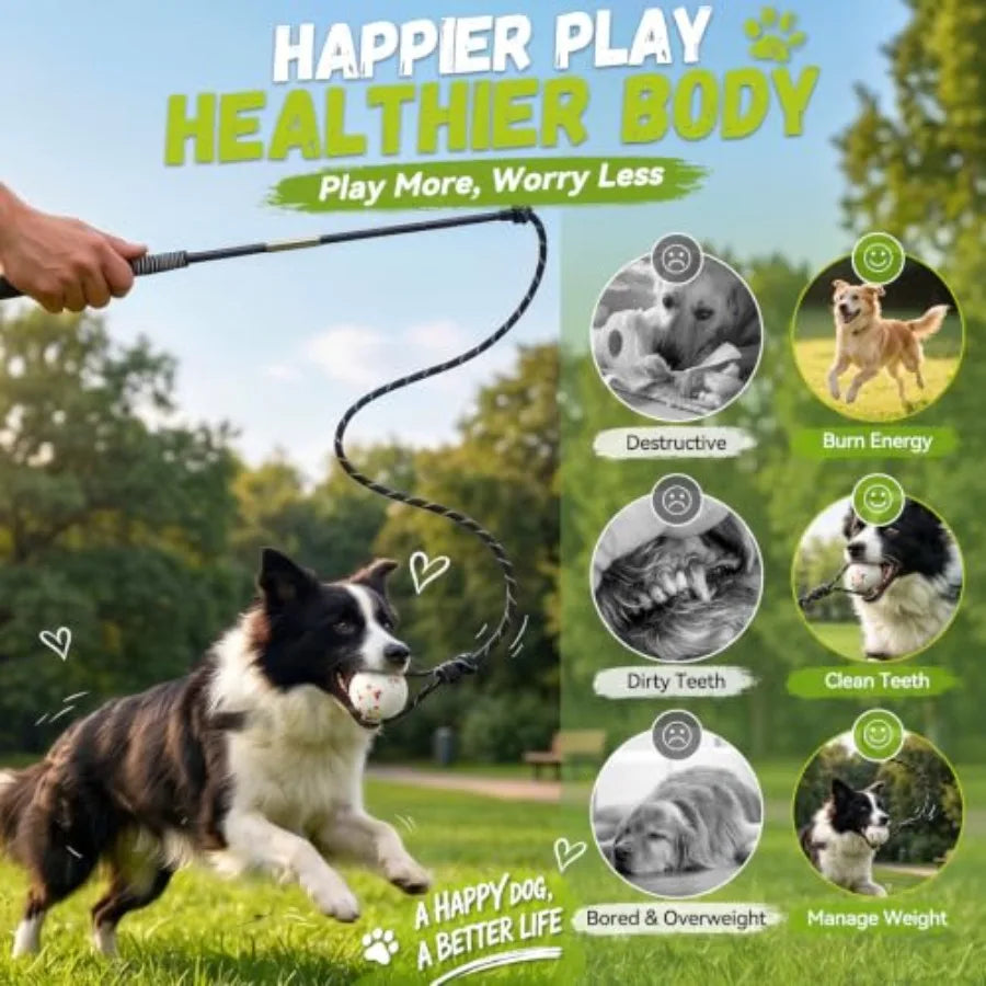 Flirt Pole for Dogs, Interactive Dog Toys for Large Medium Small Dogs Outdoor Exercise and Training Dog Teaser Wand with Chewin